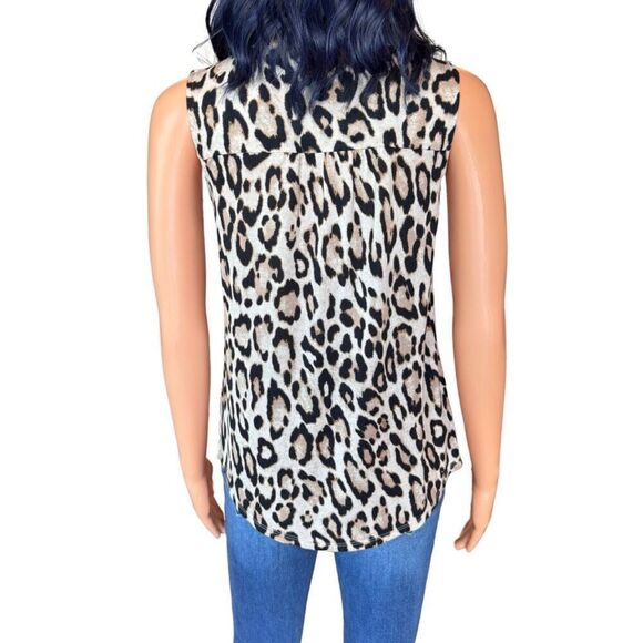 Loft Cheetah Print Ruffle Sleeveless Dressy Work Blouse - Picture 5 of 6